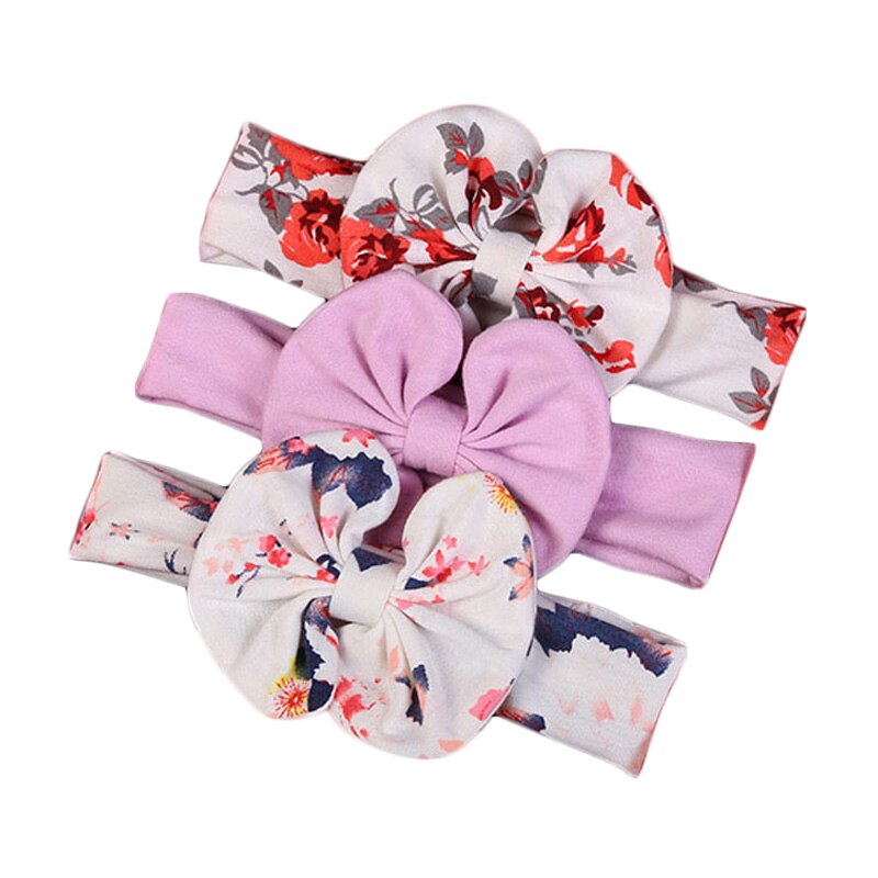 3 Pcs/Set Printed Baby Elastic Bows  Headband