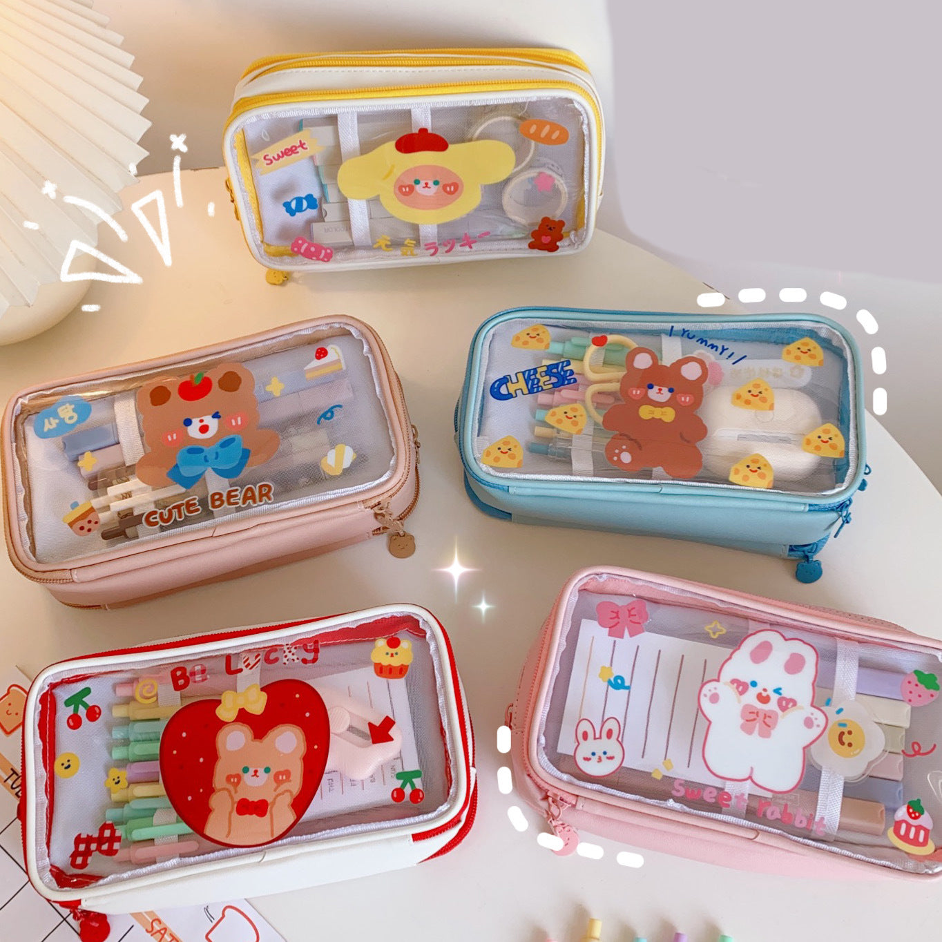 Transparent  Large Capacity Cute Cartoon Stationery Box