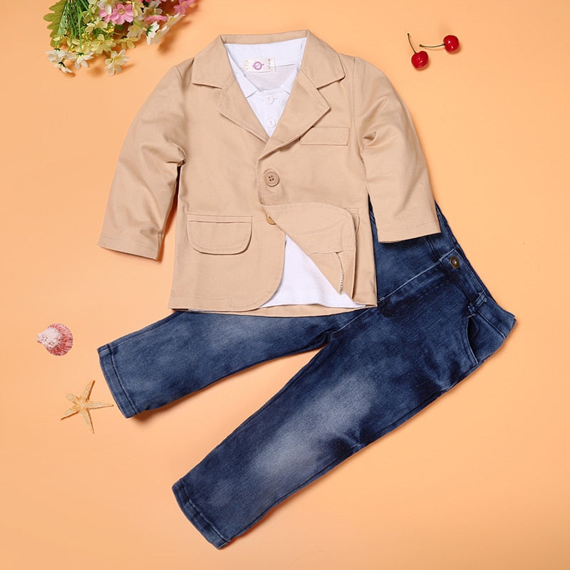 boys clothes set 3 pcs jacket + T-shirt + jeans