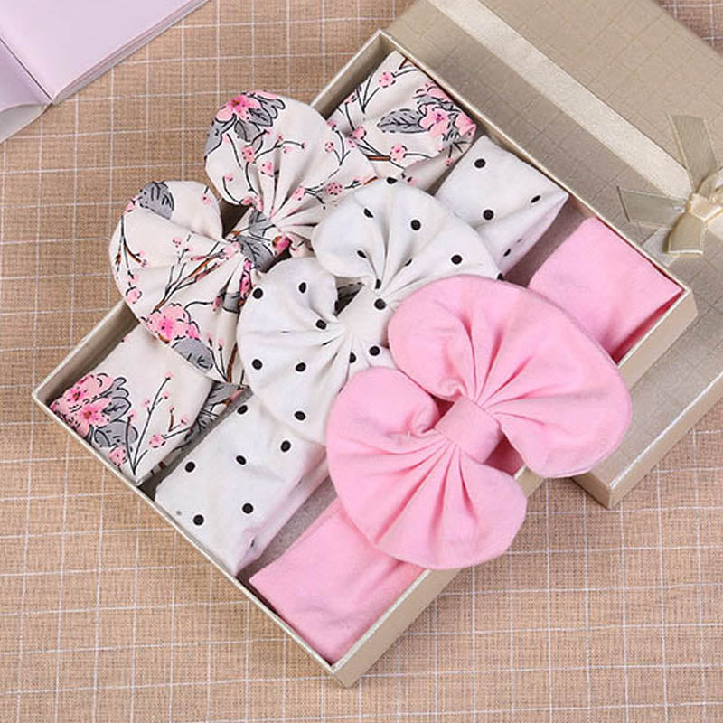 3 Pcs/Set Printed Baby Elastic Bows  Headband