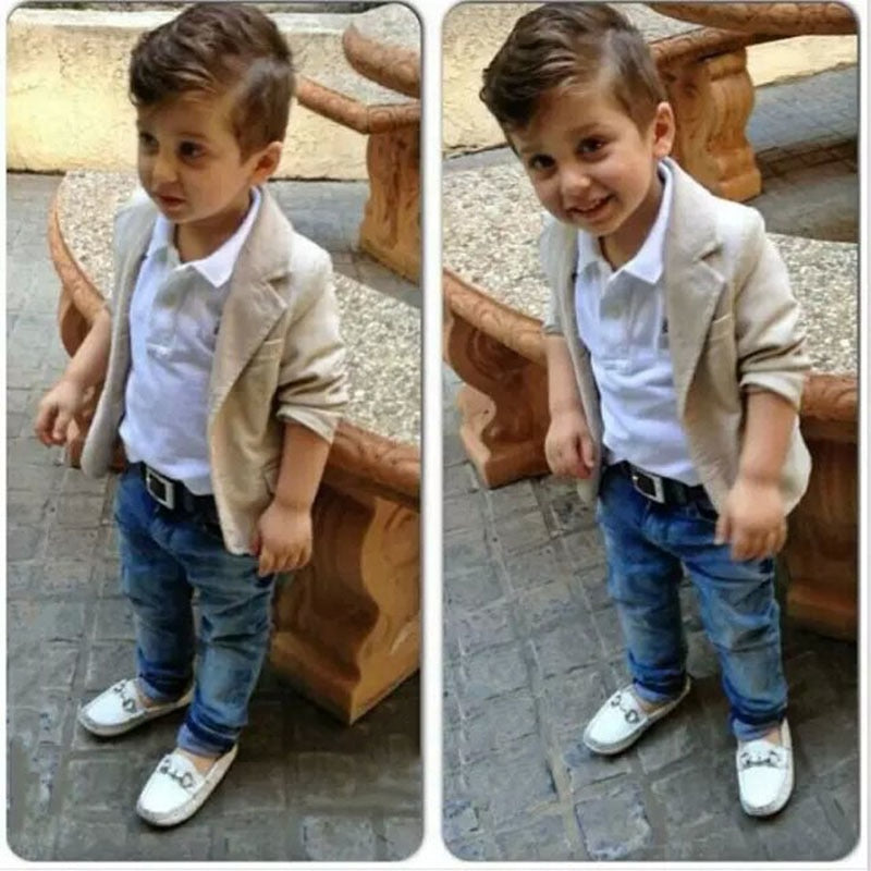 boys clothes set 3 pcs jacket + T-shirt + jeans
