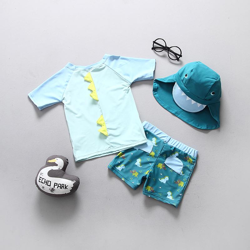 Boy Baby  Dinosaur Swimsuit Surfing Suit + Sun Cap