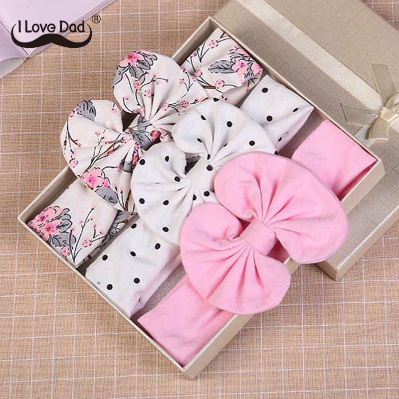 3 Pcs/Set Printed Baby Elastic Bows  Headband