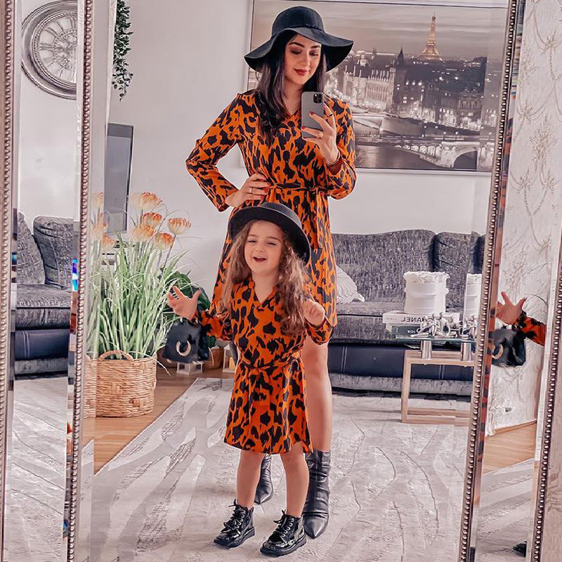 Parent-Child Clothing Ins Style  Leopard Print Dress
