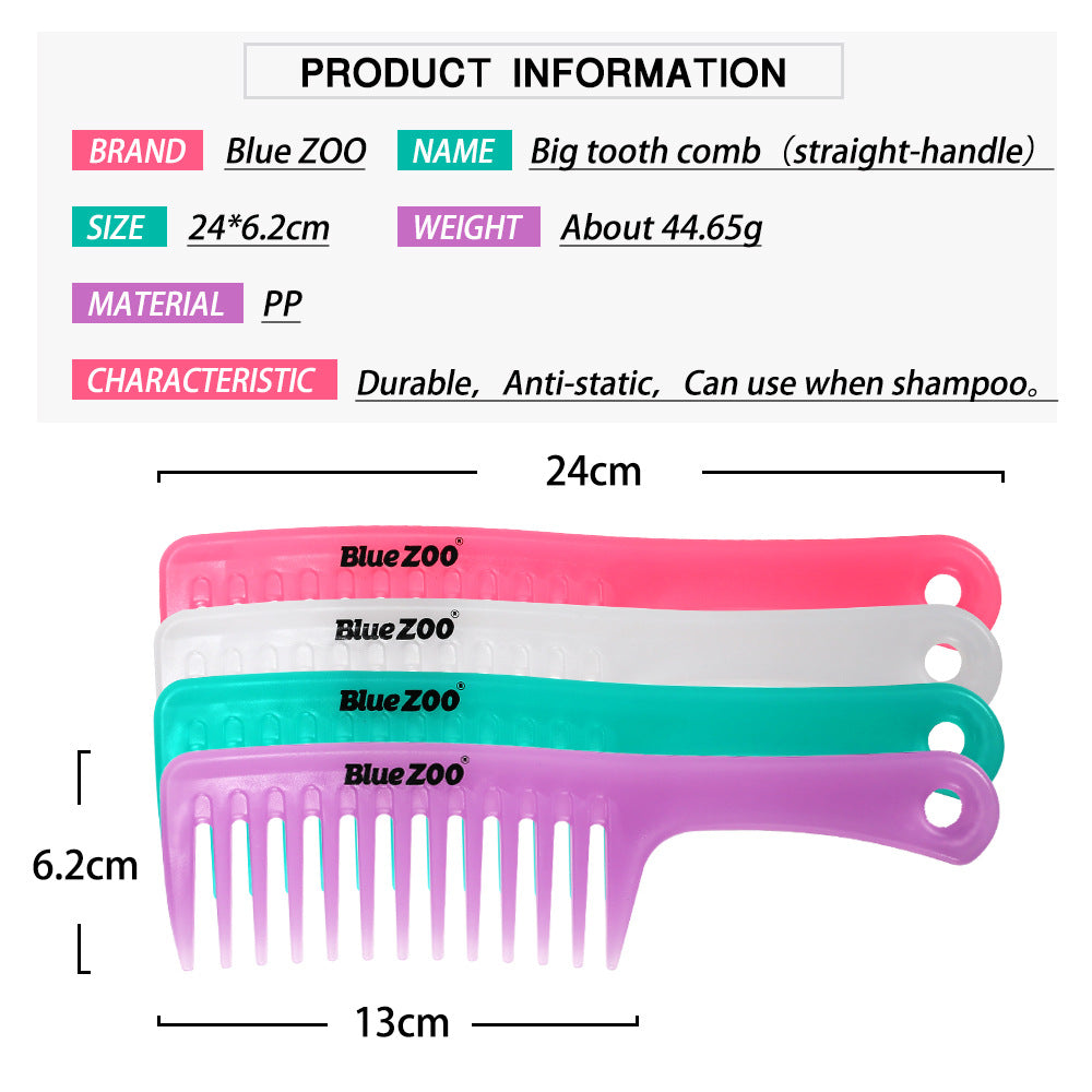 Candy Color Straight Handle Large Size Wide Tooth Comb