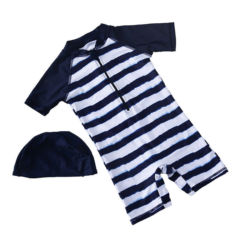 Striped Boy  Sunscreen  One-Piece Swimsuit