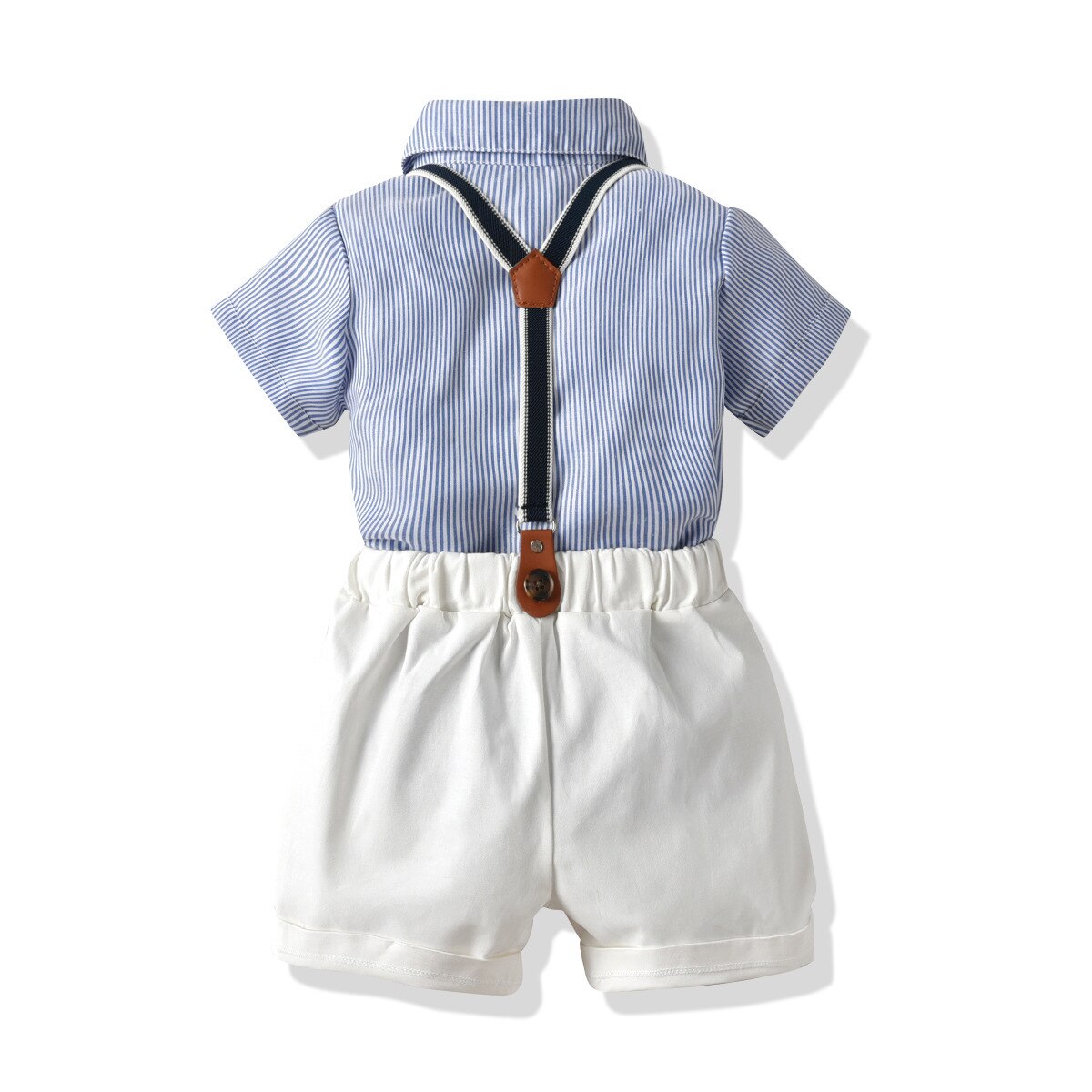 Boy's Gentleman Suit  Short-Sleeved Striped Shirt Bow Tie