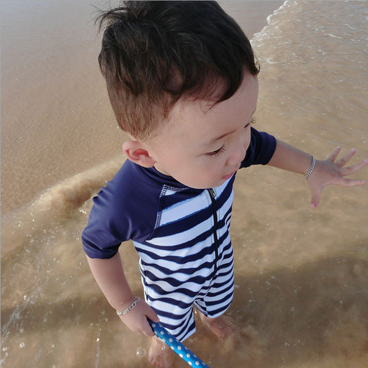 Striped Boy  Sunscreen  One-Piece Swimsuit