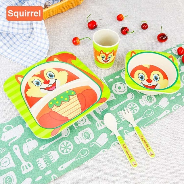 5pcs/set Children Baby Bamboo Fiber Tableware