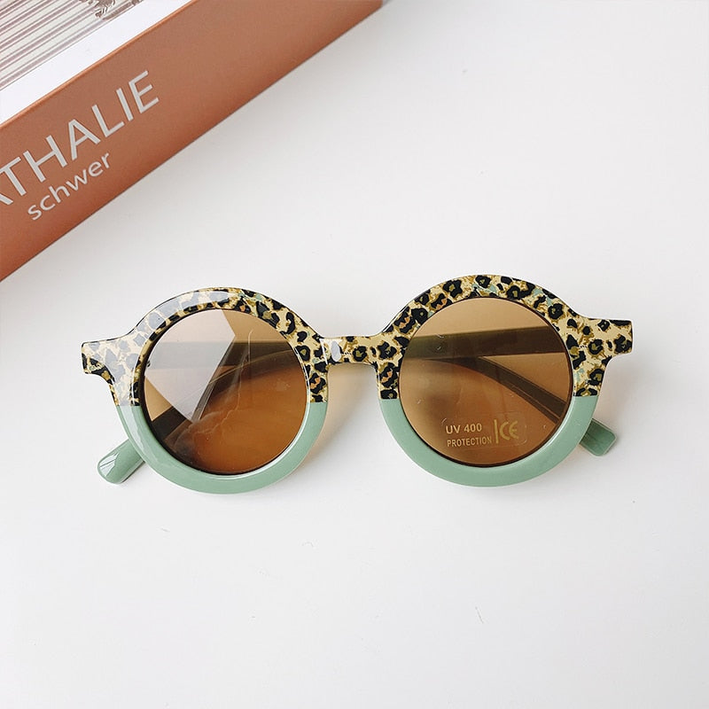 Leopard Double Color Cartoon Bear Shape Round Sunglasses