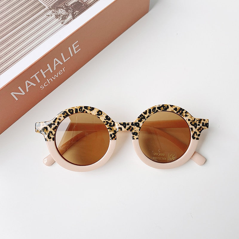 Leopard Double Color Cartoon Bear Shape Round Sunglasses