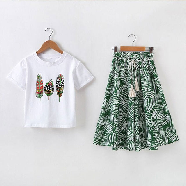 Summer Girls Short Sleeve Printed  2pcs