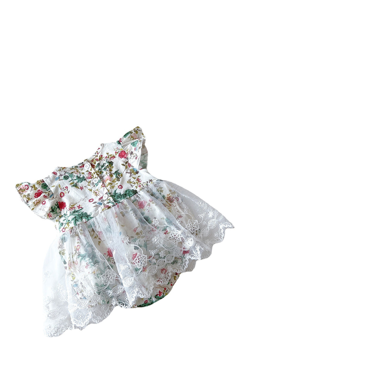 Baby Flying Sleeve Floral Mesh Romper 1Pcs