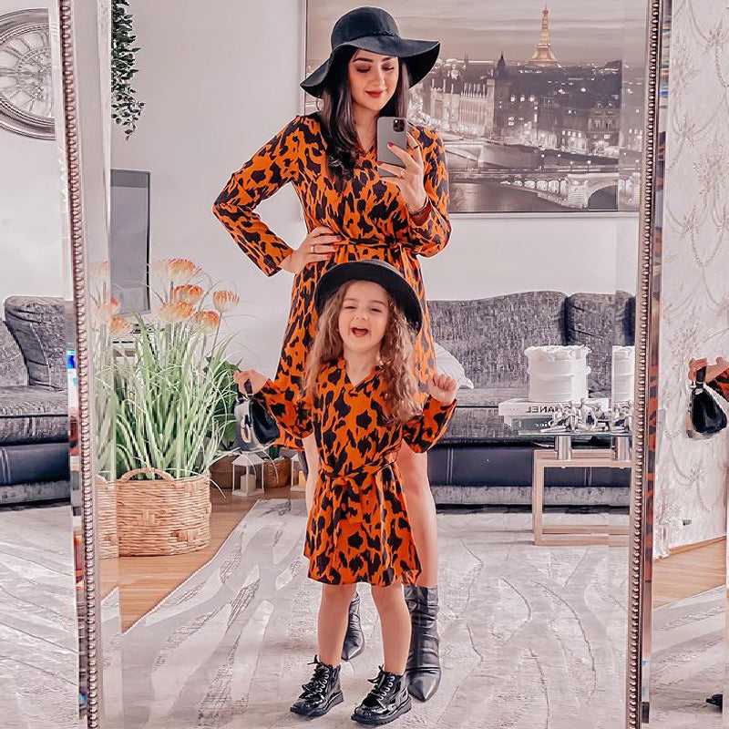 Parent-Child Clothing Ins Style  Leopard Print Dress