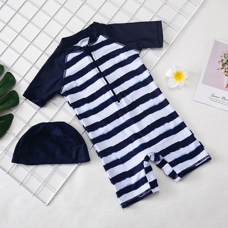 Striped Boy  Sunscreen  One-Piece Swimsuit