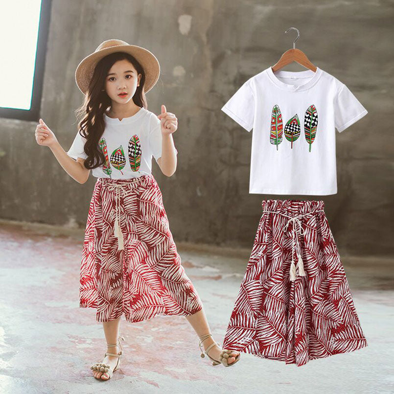 Short Sleeve T-Shirt+Pants 2 Pcs Kids Outwear