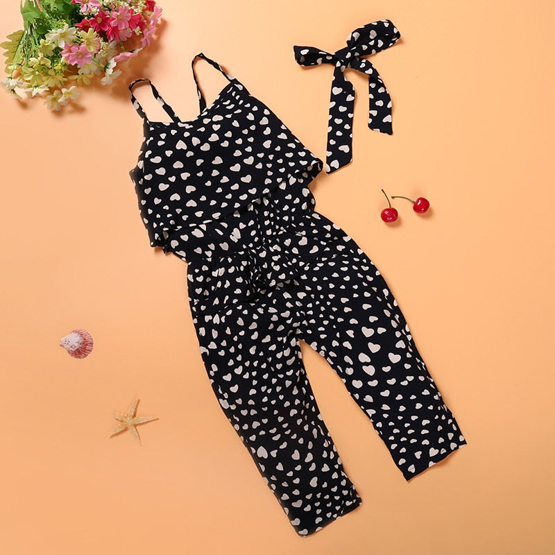 Summer  Sleeveless Polka Dot Strap Girls Jumpsuit