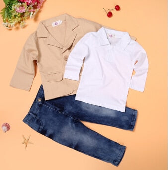 boys clothes set 3 pcs jacket + T-shirt + jeans