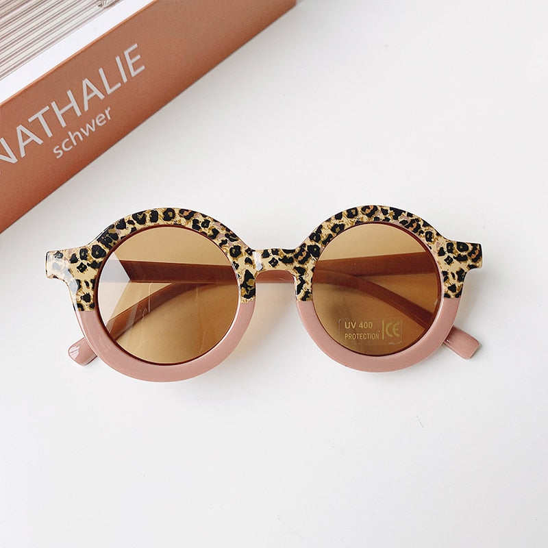 Leopard Double Color Cartoon Bear Shape Round Sunglasses