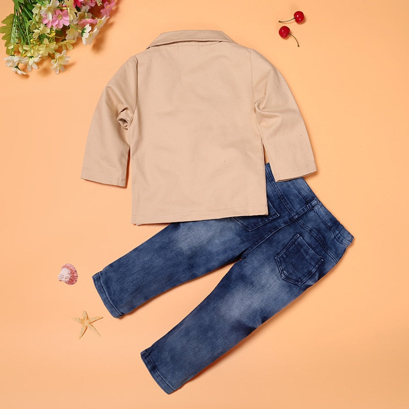 boys clothes set 3 pcs jacket + T-shirt + jeans