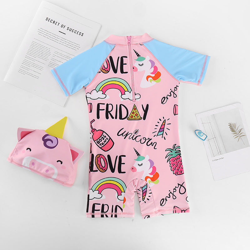 Unicorn Girl Surfing Swimming Swimsuit