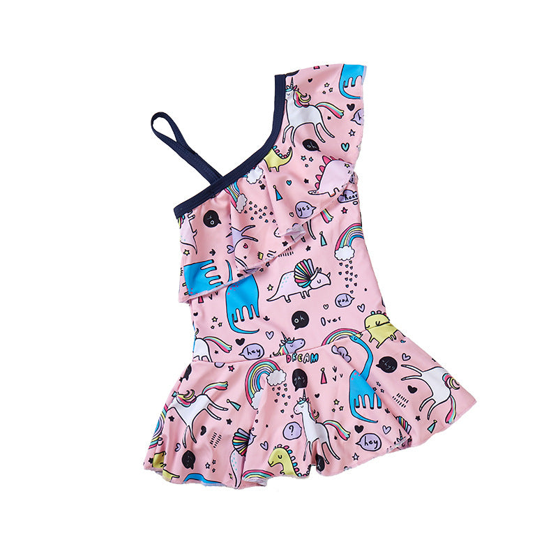 Children's Swimsuit One-Piece Princess Half Shoulder Skirt