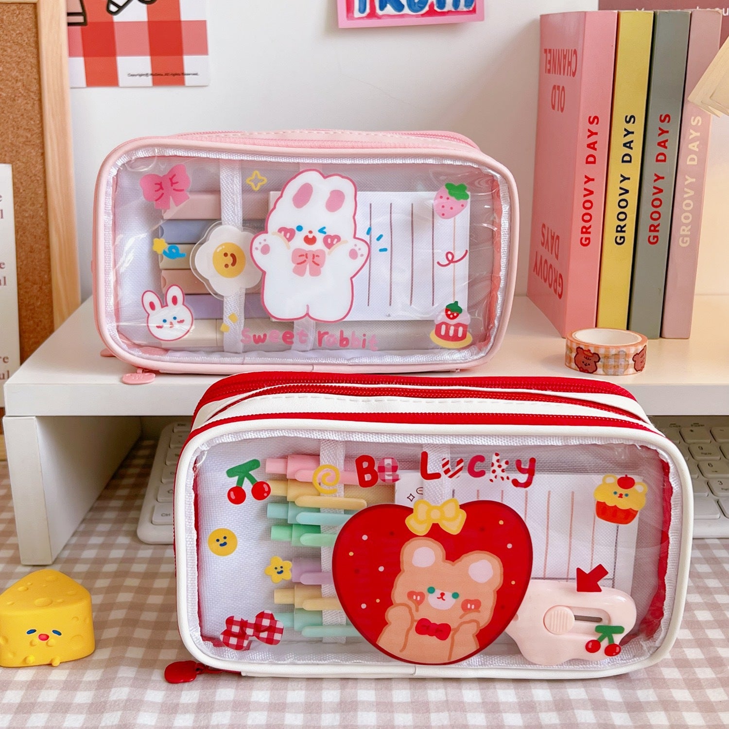 Transparent  Large Capacity Cute Cartoon Stationery Box