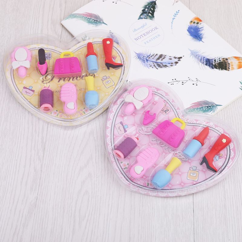 8pcs Girl Cosmetics Pencil Heart Eraser
