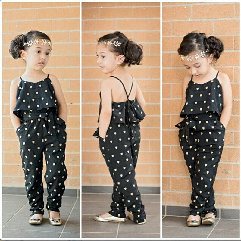 Summer  Sleeveless Polka Dot Strap Girls Jumpsuit