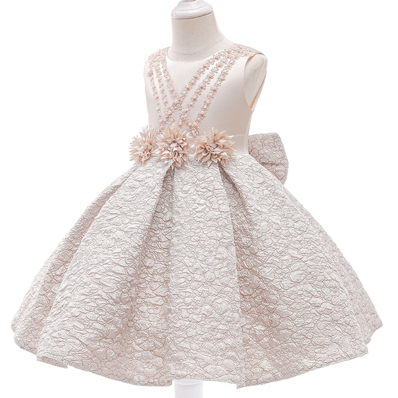 Princess Beads Bow Baby Girls Party Dress