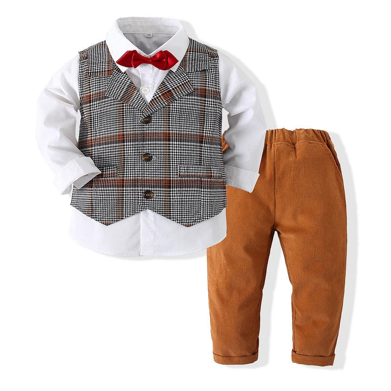 Gentleman Clothing Set Long Sleeve Shirt+Waistcoat+Pants
