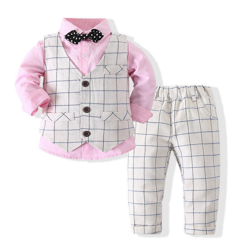 Gentleman Clothing Set Long Sleeve Shirt+Waistcoat+Pants