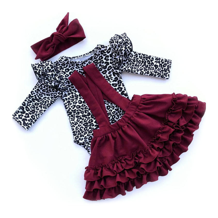 Leopard  Long Sleeve Ruffles Skirts