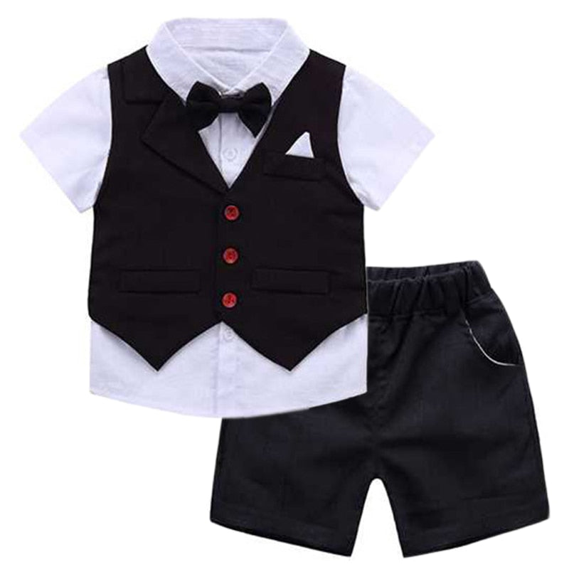 3Pcs Cotton Vest + Shirt + Shorts with Bow Set