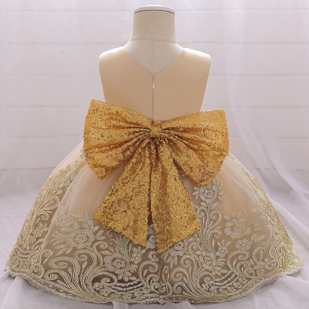 Big Bow Champagne  Baby Girl Dress