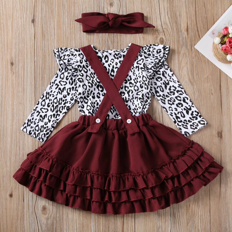 Leopard  Long Sleeve Ruffles Skirts