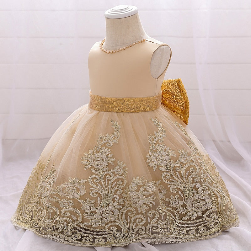 Big Bow Champagne  Baby Girl Dress