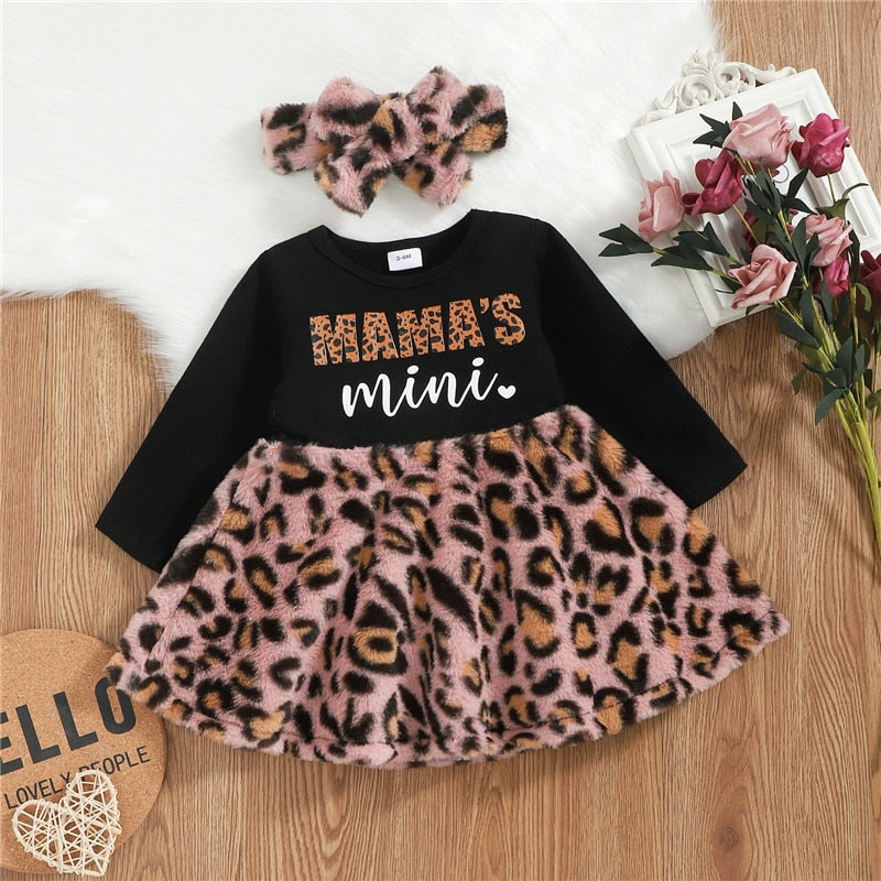 Leopard 3Pcs Fashion Long-sleeved Letter Patchwork Dress