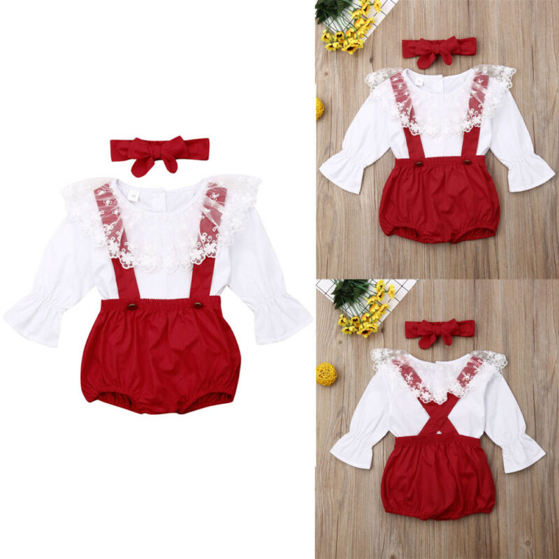 Lace Long Sleeve Tops + Shorts Overall + Headband