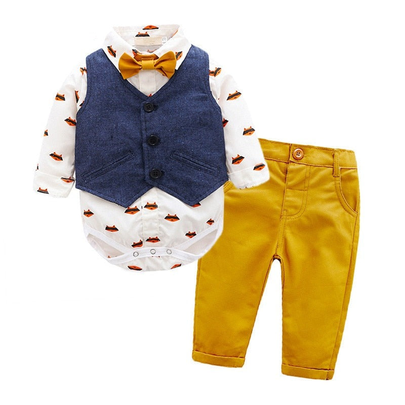 3 piece vest+tie rompers+pants sets