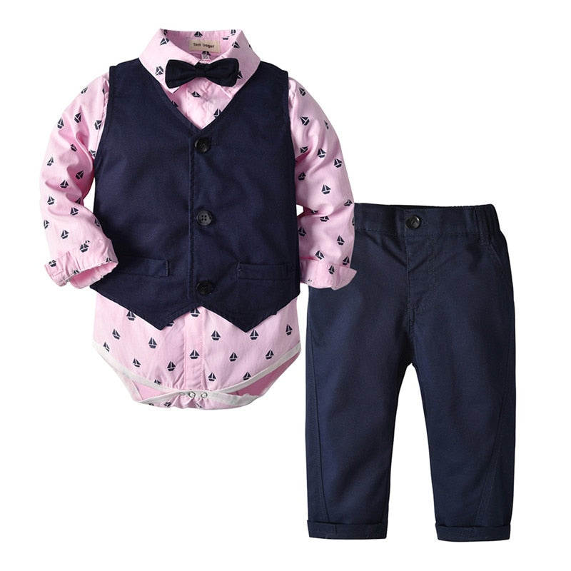3 piece vest+tie rompers+pants sets