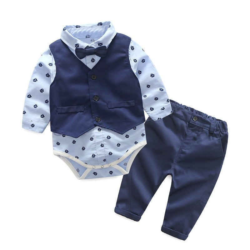 3 piece vest+tie rompers+pants sets
