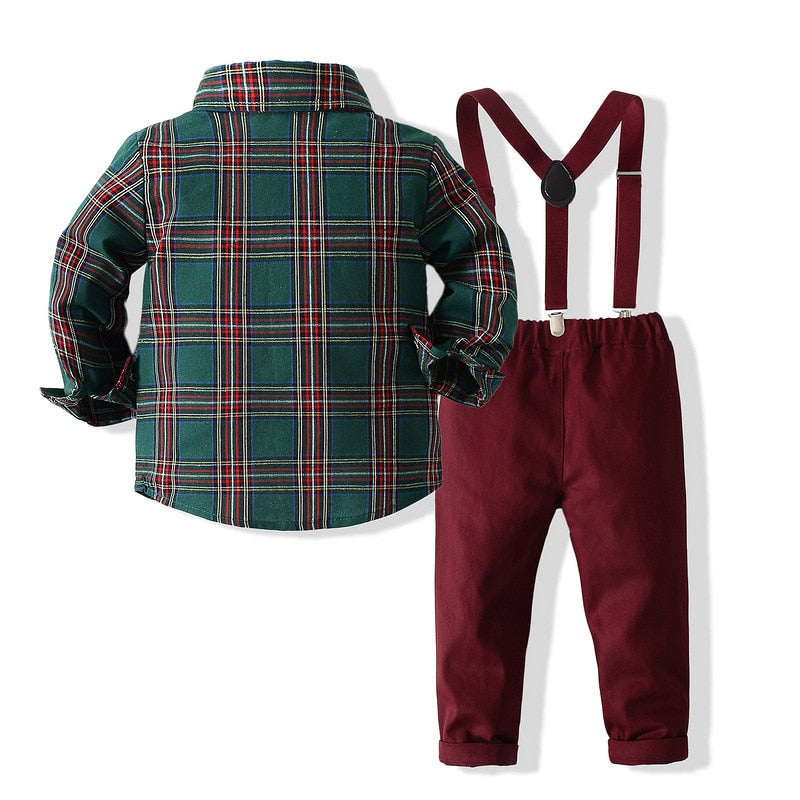 Plaid Shirt Suspender Suit