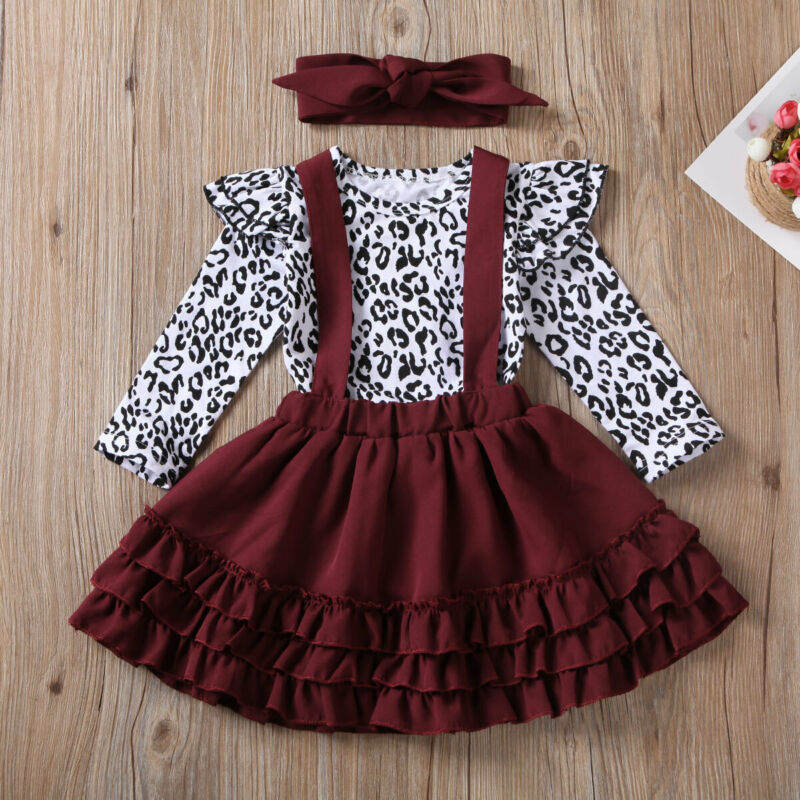 Leopard  Long Sleeve Ruffles Skirts