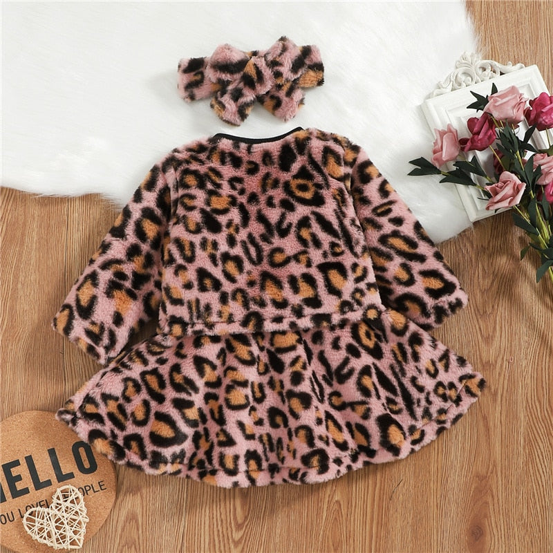 Leopard 3Pcs Fashion Long-sleeved Letter Patchwork Dress