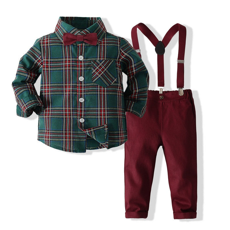 Plaid Shirt Suspender Suit