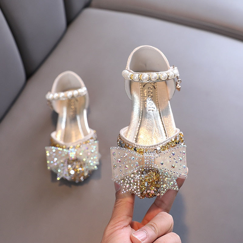 Fashion Sequins Rhinestone Bow Girls Princess Shoes
