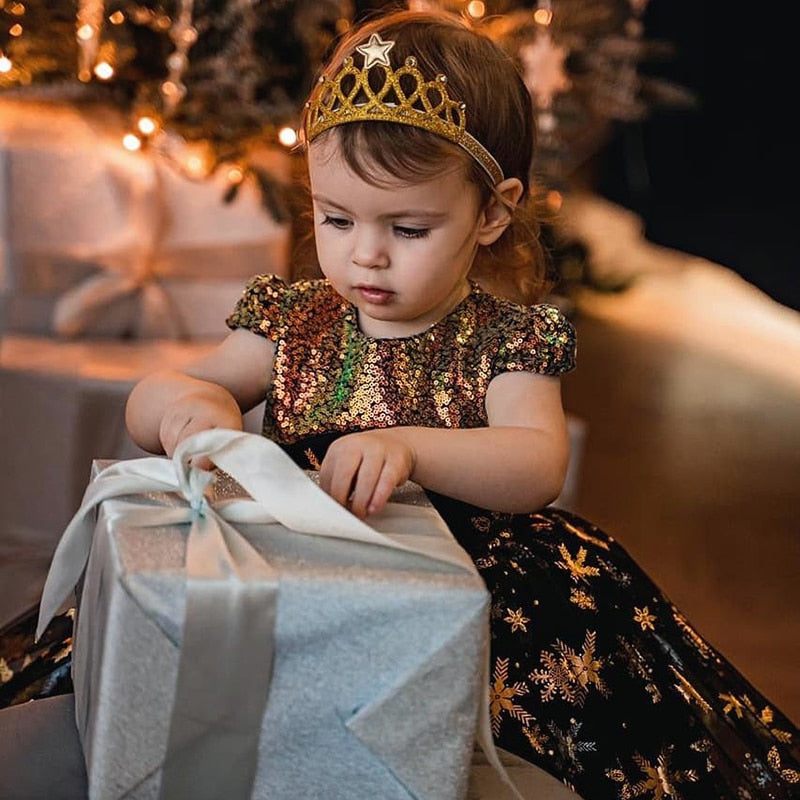 Golden Sequin Shiny Tutu Snowflake Dress