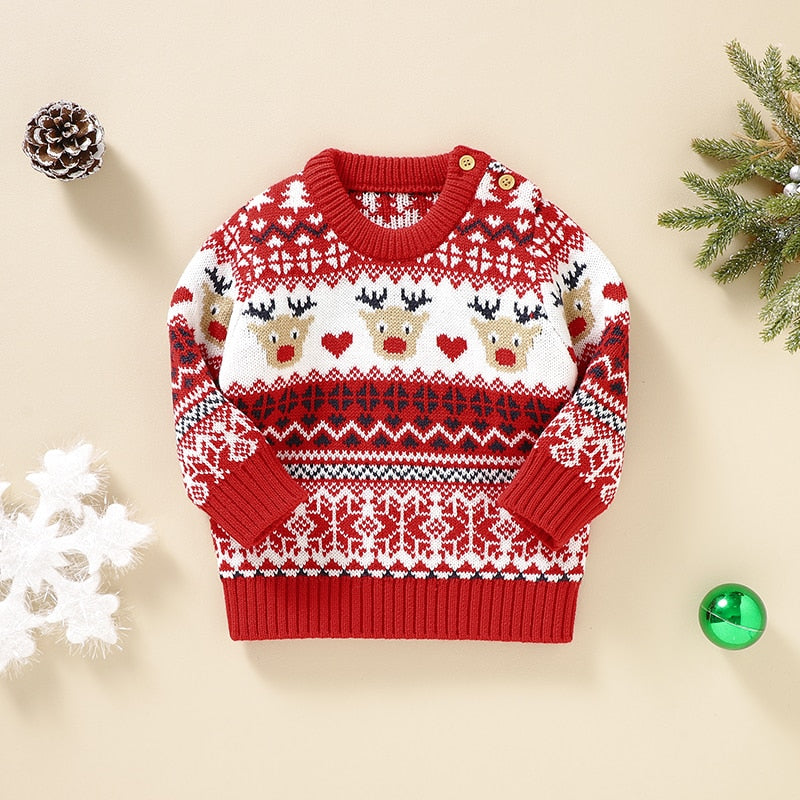 Boy Christmas Sweater Patchwork Crew Neck Long Sleeve