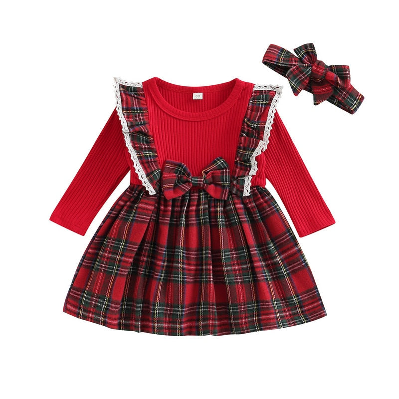 Long Sleeve Plaid Print Ruffle Dress